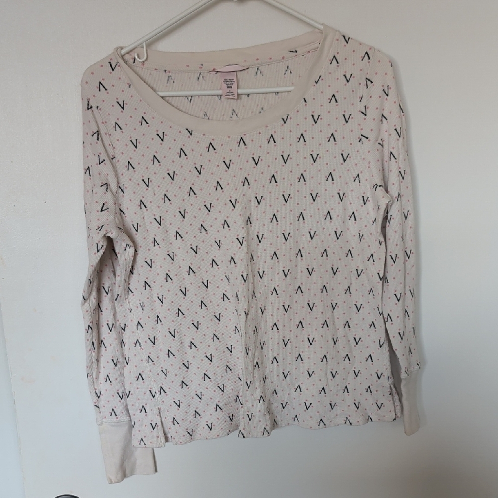 Victoria's Secret Cream and Black Pajama Top